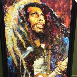 Framed BOB MARLEY lithograph painting